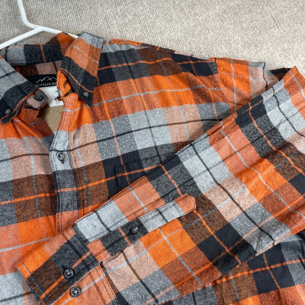 Mountain‎ Ridge Plaid Flannel Shirt 3XLT Orange Black Gray Long Sleeve Button Up